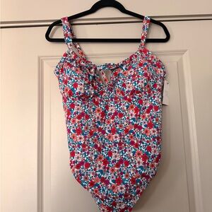 Bright Floral One-Piece Swimsuit - Pink & Blue
